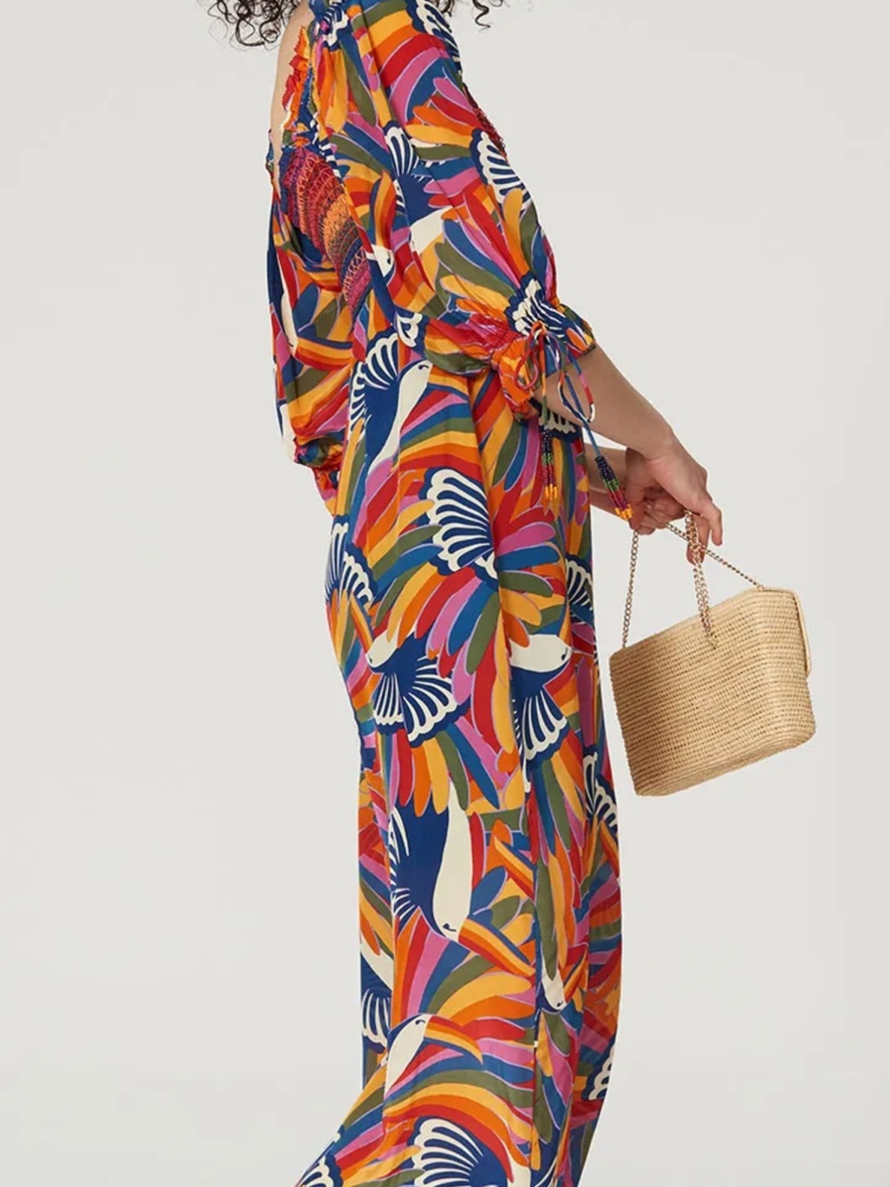 Farm Rio Rainbow Toucan Bird Print Smocked Maxi Dress Tropical Colorful Parrot S